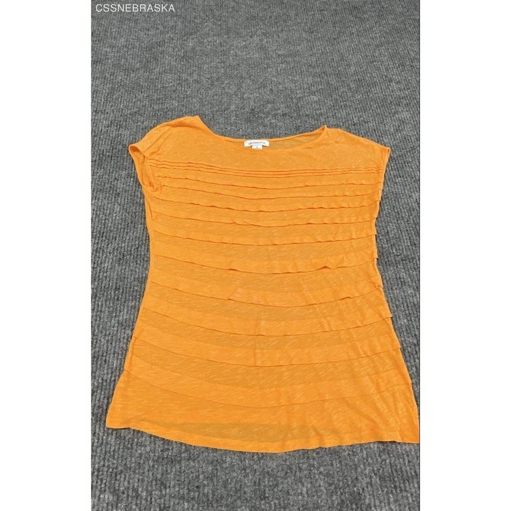 Liz Claiborne Women's Orange Tiered Ruffle Front Cap Sleeve Top Sz M